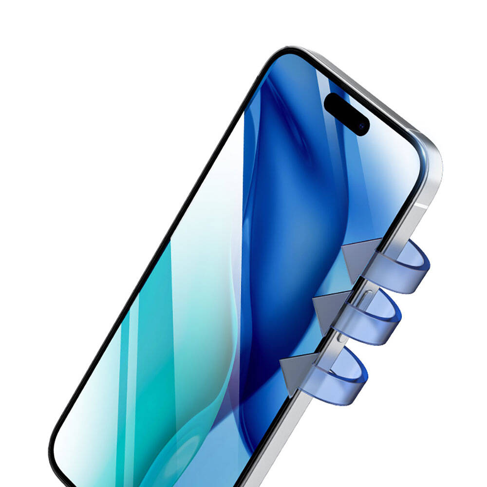 Apple iPhone 15 Pro Max Recci RSP-A23HD Full Transparan Temperli Cam Ekran Koruyucu Siyah