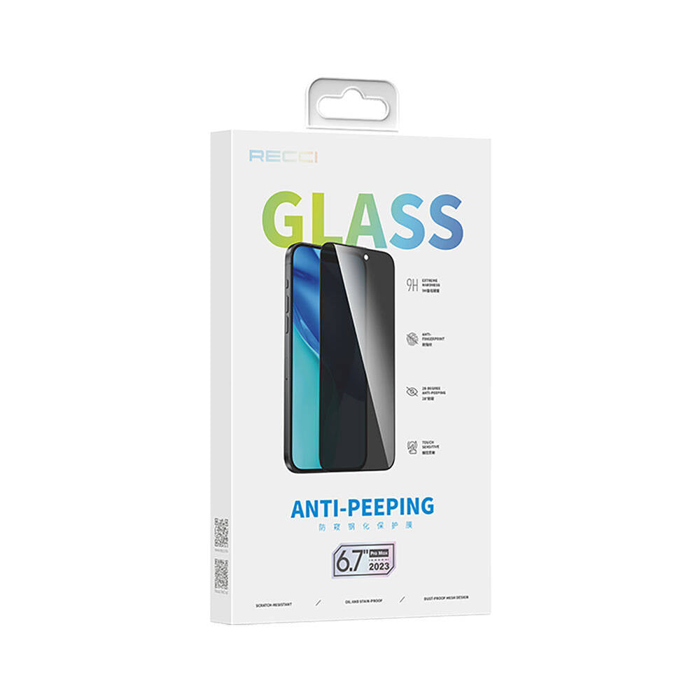 Apple iPhone 15 Pro Recci RSP-A17AP Privacy Temperli Cam Ekran Koruyucu Gri