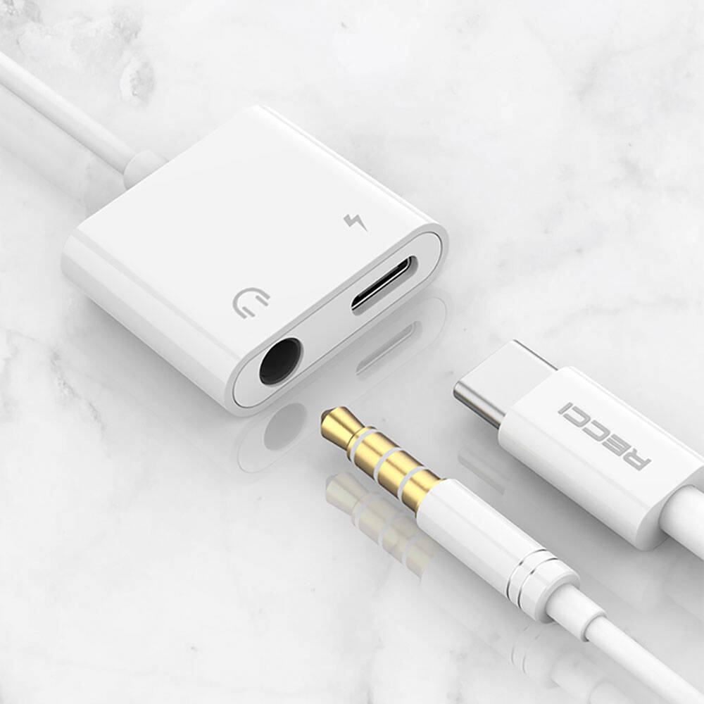 Recci RDS-A08 Type-C PD 3.0 2in1 Şarj ve Ses Adaptörü Beyaz