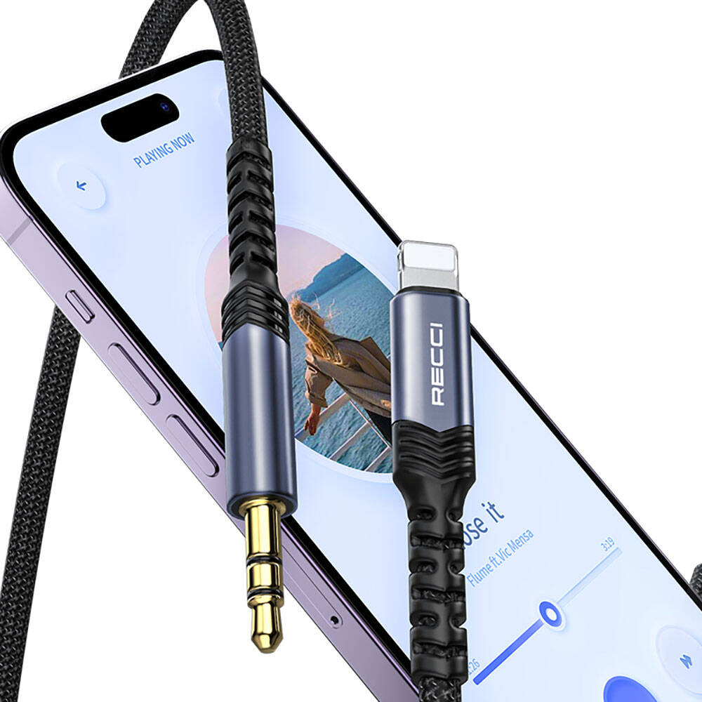 Recci RDS-A26 Lightning to 3.5mm AUX Audio Kablo Gri