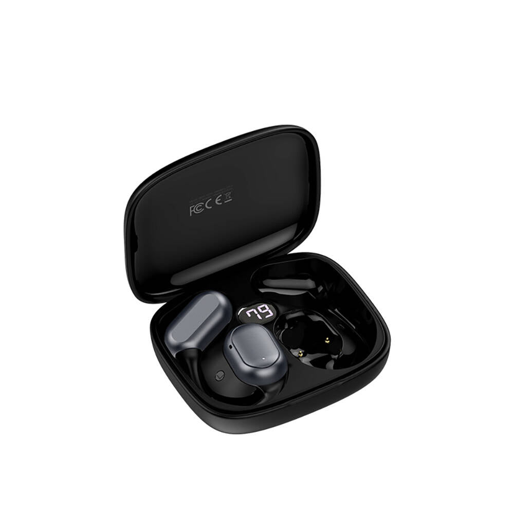 Recci REP-W76 OWS Wireless Hi-Fi Ses Kaliteli Dijital Led Göstergeli Bluetooth v5.3 Elegant Serisi Kulak İçi Kulaklık Siyah