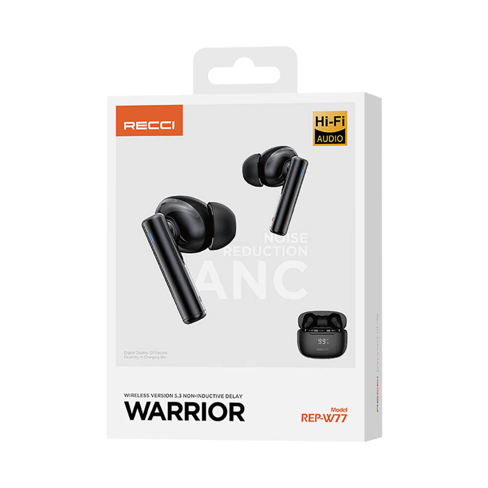 Recci REP-W77 Warrior Serisi ANC Özellikli TWS Kulak İçi Bluetooth v5.3 Kulaklık Siyah