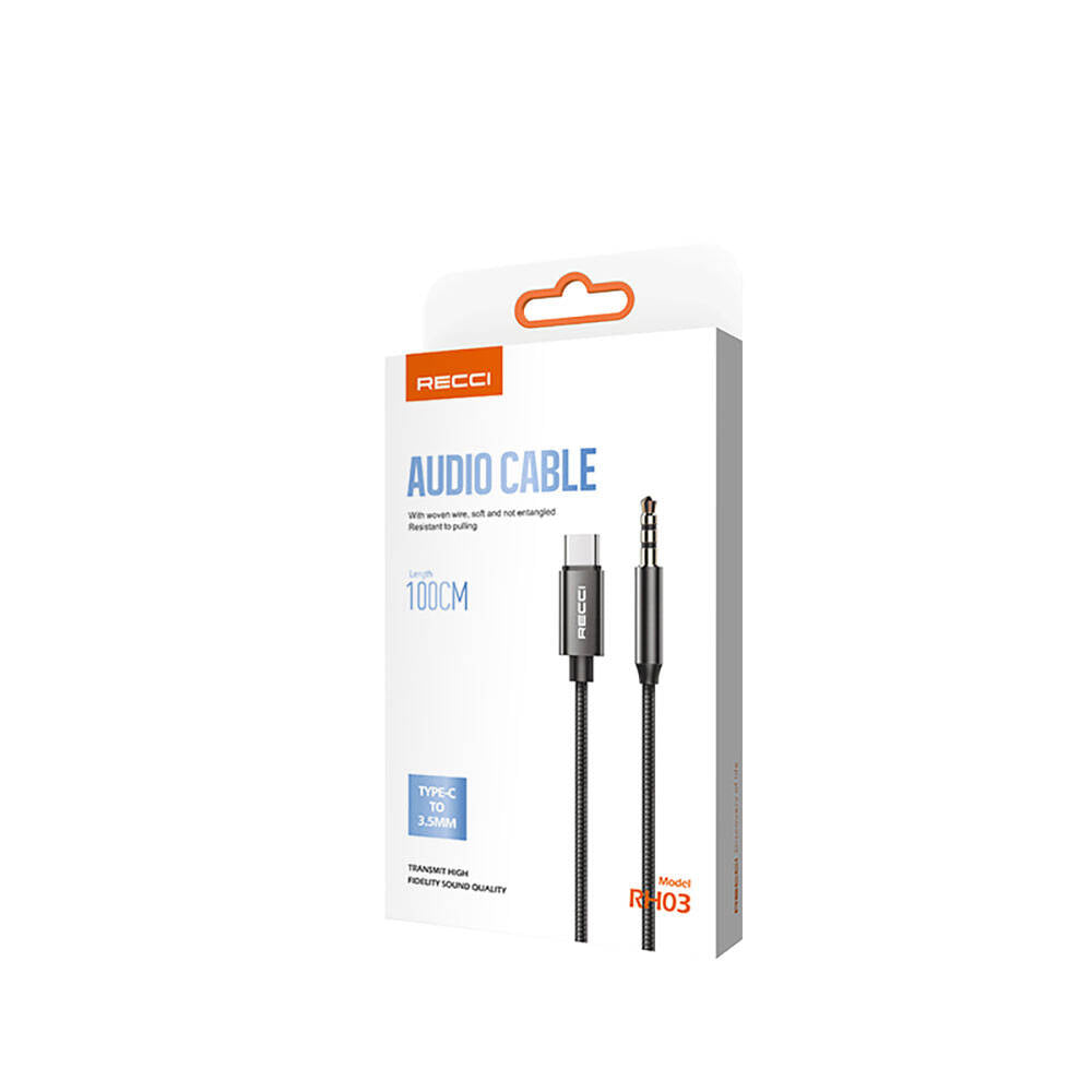 Recci RH03 Type-C to 3.5mm AUX Audio Kablo Siyah