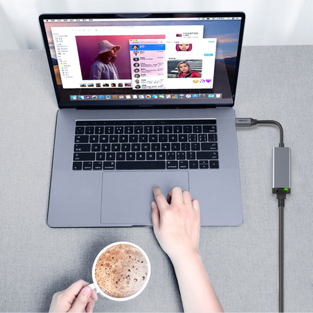 Recci RH10 RJ45 to Type-C Ethernet Dönüştürücü Kablo 100Mbps 80mm Gri