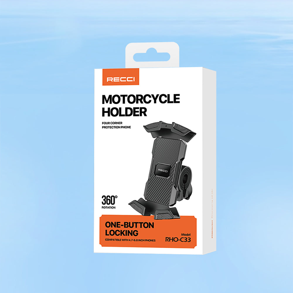 Recci RHO-C33 360° Derece Dönebilen Ayarlanabilir Motosiklet ve Bisiklet Telefon Tutucu Siyah