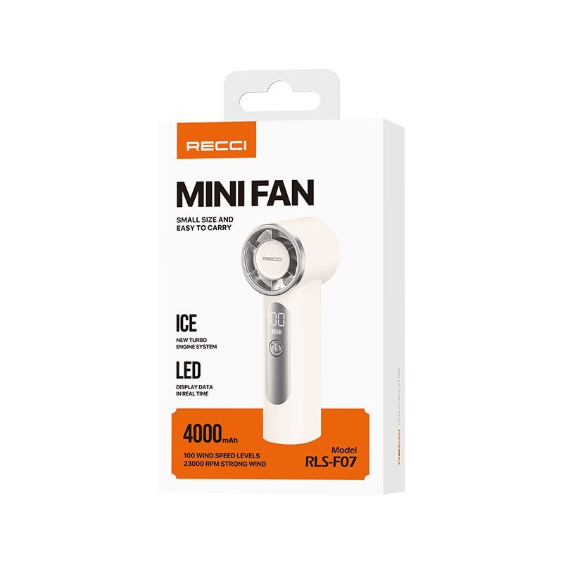 Recci RLS-F07 Dijital LED Göstergeli 6 Kademeli Mini Soğutucu El Fanı Beyaz