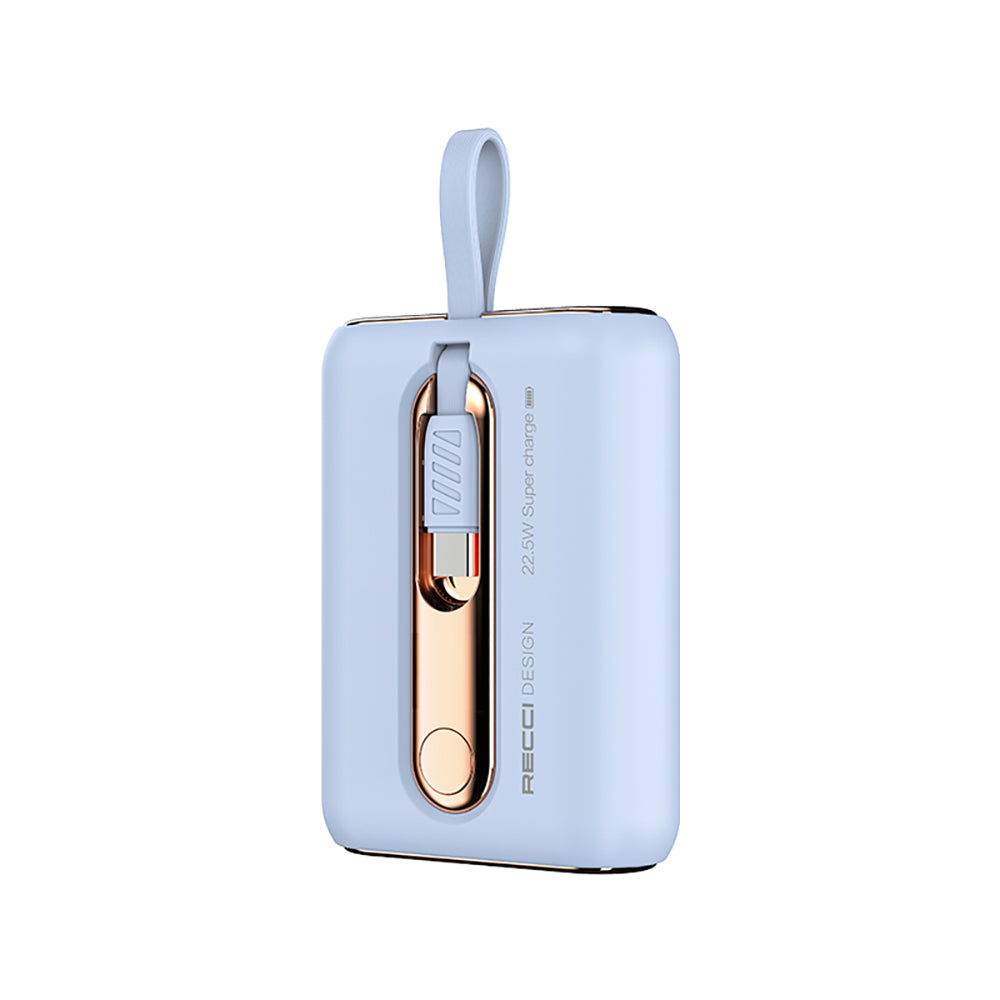 Recci RPB-P12C PD 20W Askı İpli Hızlı Şarj Özellikli Type-C Kablolu Powerbank 22.5W 10.000mAh Mavi