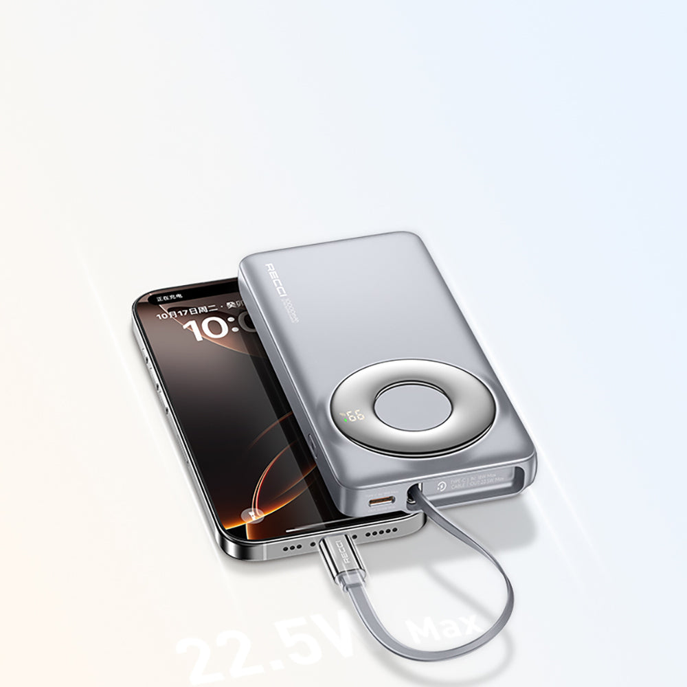 Recci RPB-P58 PD Hızlı Şarj Özellikli Type-C Kablolu Powerbank 22.5W 10.000mAh Gri