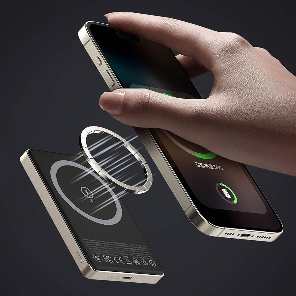 Recci RPB-W26 Armor Serisi Ultra İnce PD 20W Hızlı Şarj Özellikli Wireless Powerbank 15W 10000mAh Gri