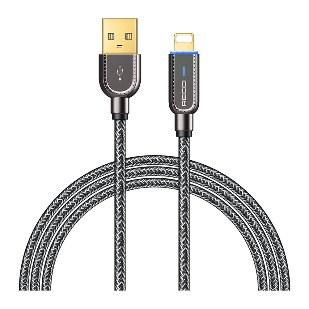 Recci RS02L Smart Power-Off Serisi Hızlı Şarj Özellikli Lightning To USB-A Kablo 1M Siyah