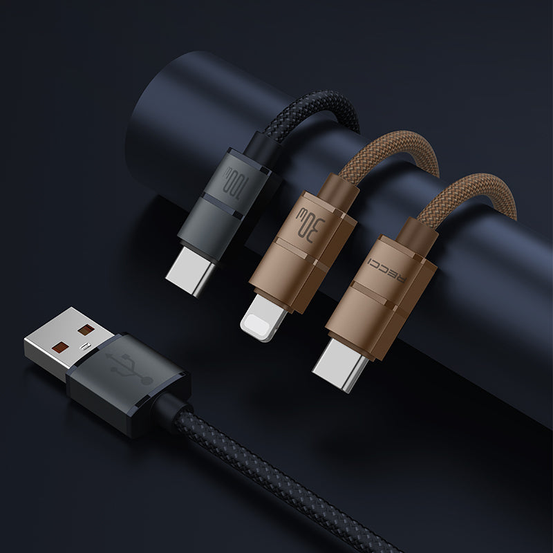 Recci RS08C Warrior Serisi USB-A to Type-C 100W Hızlı Şarj Özellikli Data ve Şarj Kablosu 1.2M Desert Gold