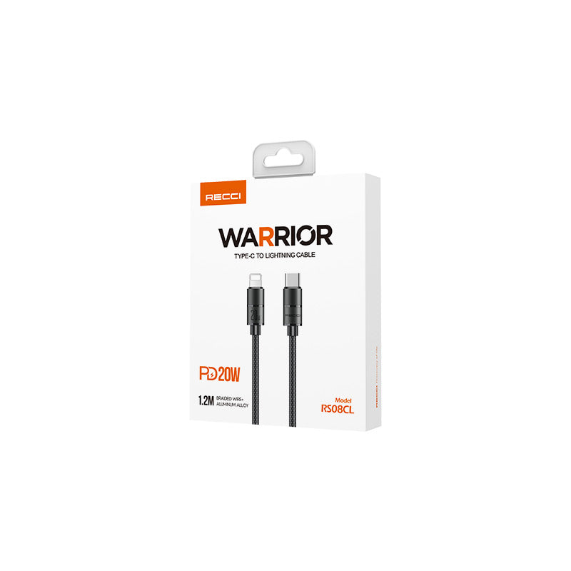 Recci RS08CLPD Warrior Serisi 20W Hızlı Şarj Özellikli Type-C To Lightning PD Kablo 1.2M Gri