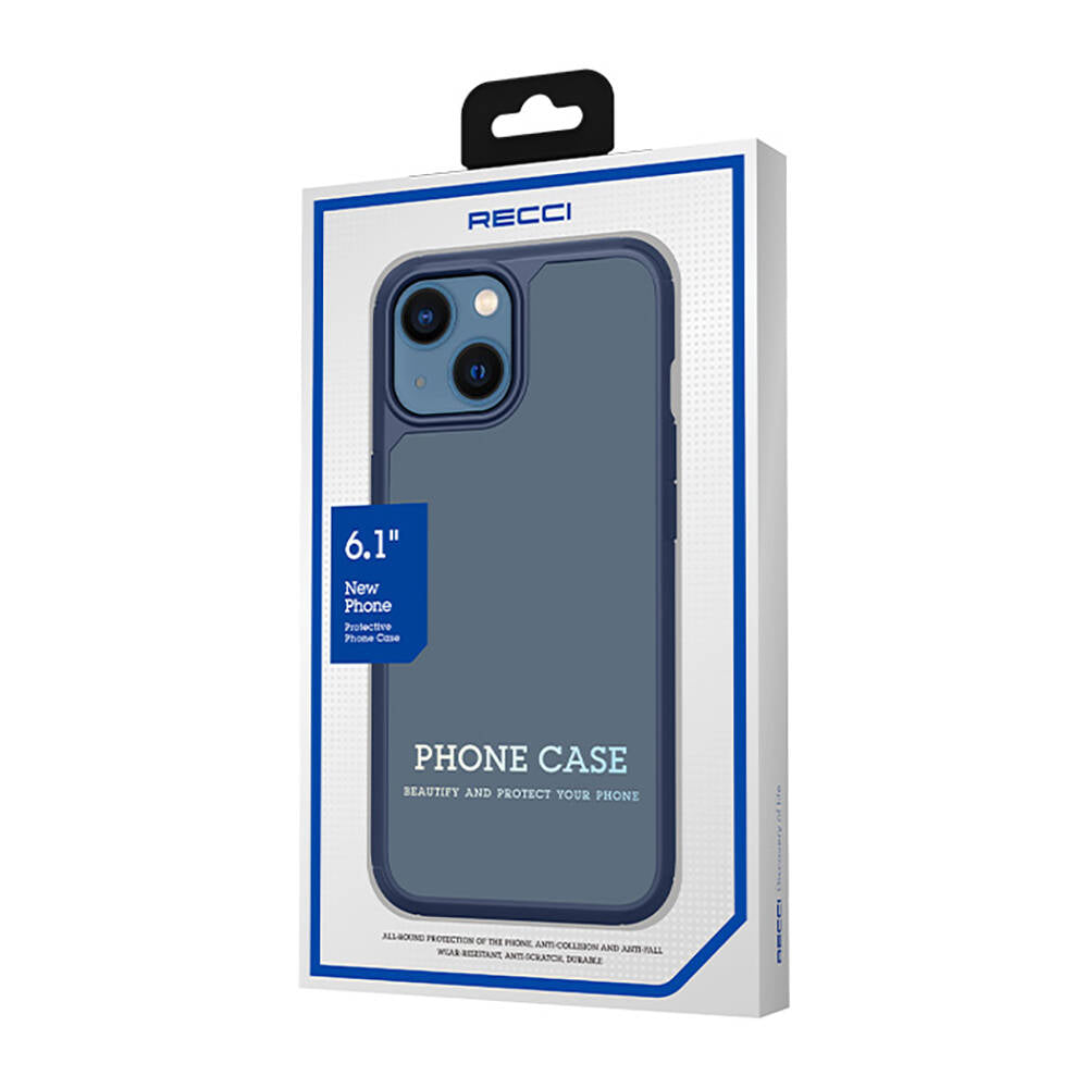 Apple iPhone 13 Kılıf Airbagli TPU Kenar Mat Arka Yüzey Recci Jazz Serisi Kapak Mavi