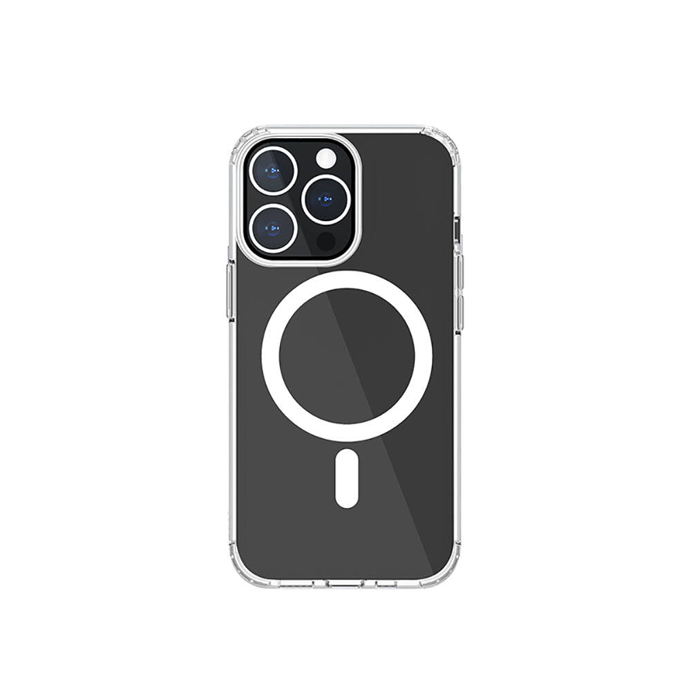 Apple iPhone 13 Kılıf M-safe Şarj Özellikli Airbagli Şeffaf PC Arka Yüzey Recci Magnetik Suction Serisi Kapak Şeffaf