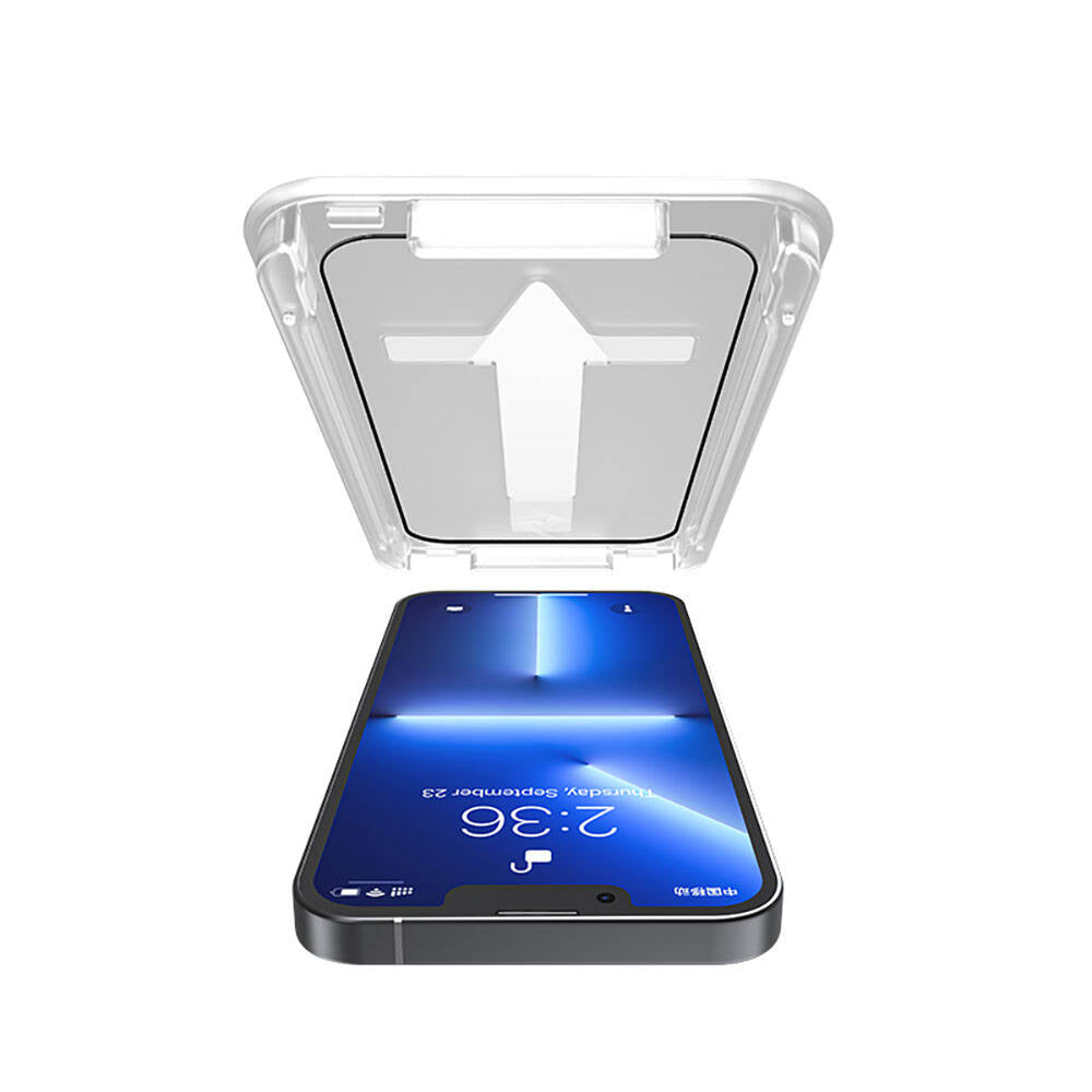 Apple iPhone 13 Pro Max Recci RSP-A11 HD Temperli Cam Ekran Koruyucu + Kolay Uygulama Aparatlı Siyah