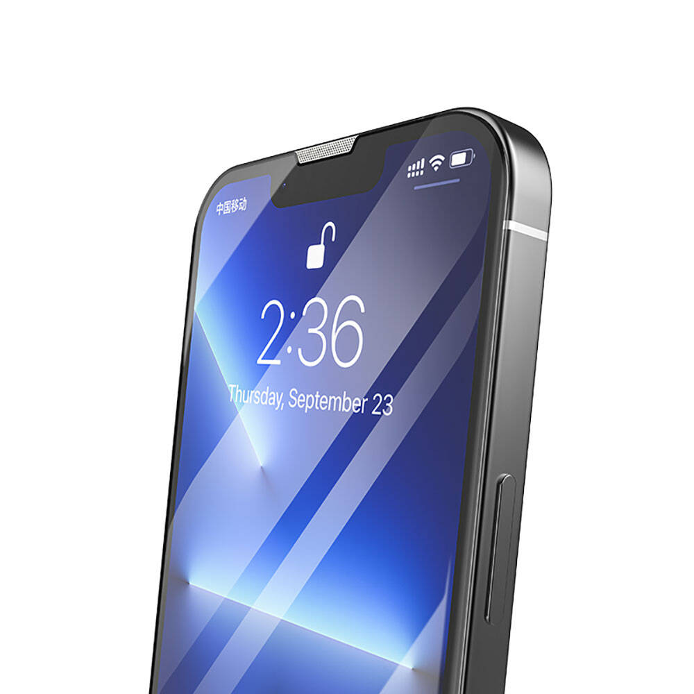 Apple iPhone 13 Pro Max Recci RSP-A11 HD Temperli Cam Ekran Koruyucu + Kolay Uygulama Aparatlı Siyah