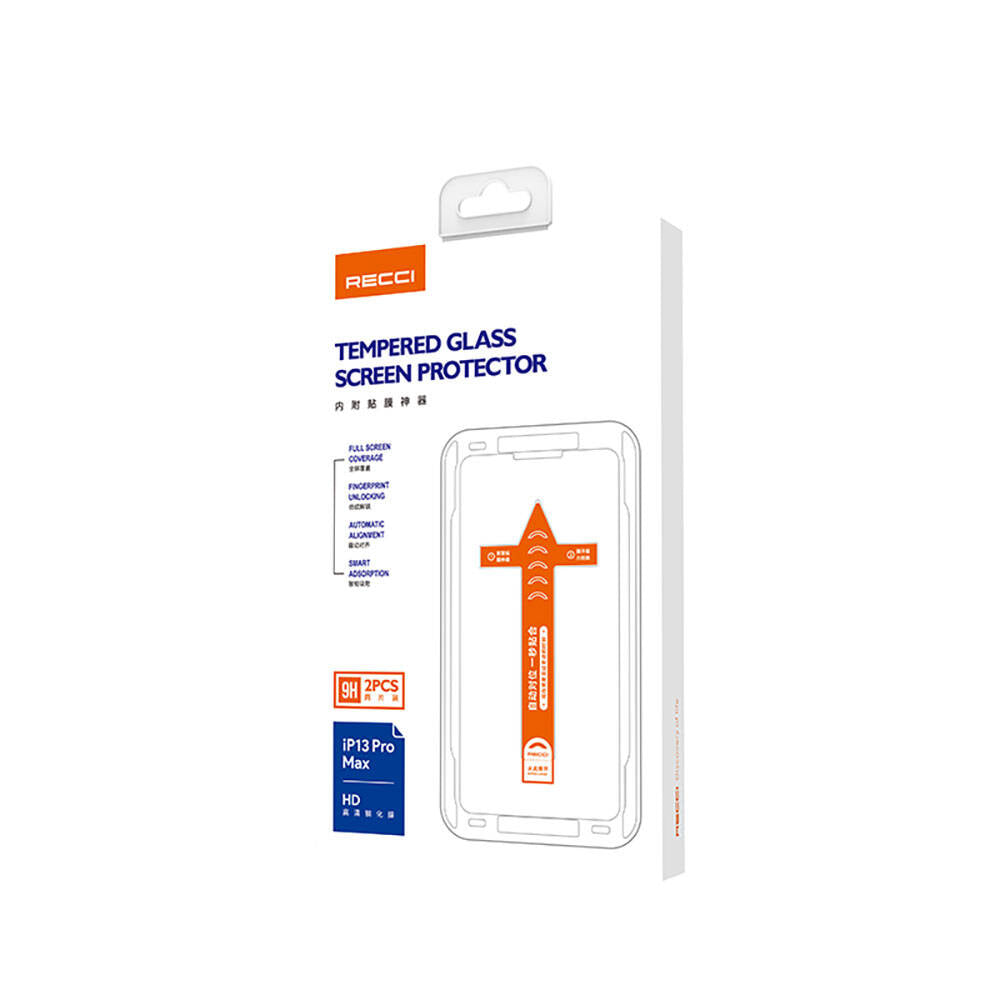 Apple iPhone 13 Pro Recci RSP-A10 HD Temperli Cam Ekran Koruyucu + Kolay Uygulama Aparatlı Siyah