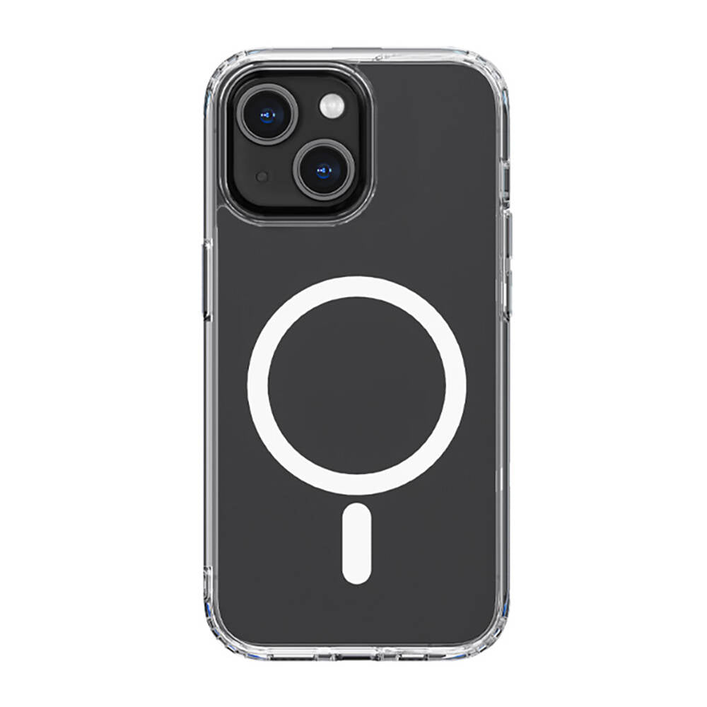 Apple iPhone 14 Kılıf M-safe Şarj Özellikli Airbagli Şeffaf PC Arka Yüzey Recci Magnetik Suction Serisi Kapak Şeffaf