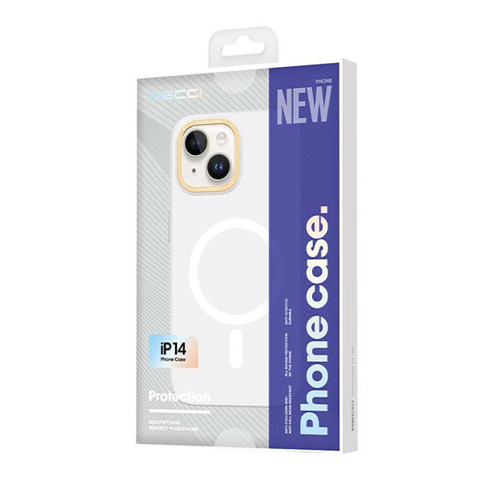 Apple iPhone 14 Kılıf M-safe Şarj Özellikli Metal Kamera Çerçeveli Recci Glaze Serisi Kapak Siyah