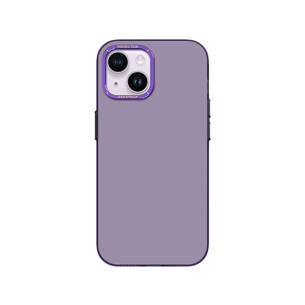 Apple iPhone 14 Kılıf Metal Kamera Çerçeveli Recci Glaze Serisi Kapak Mor