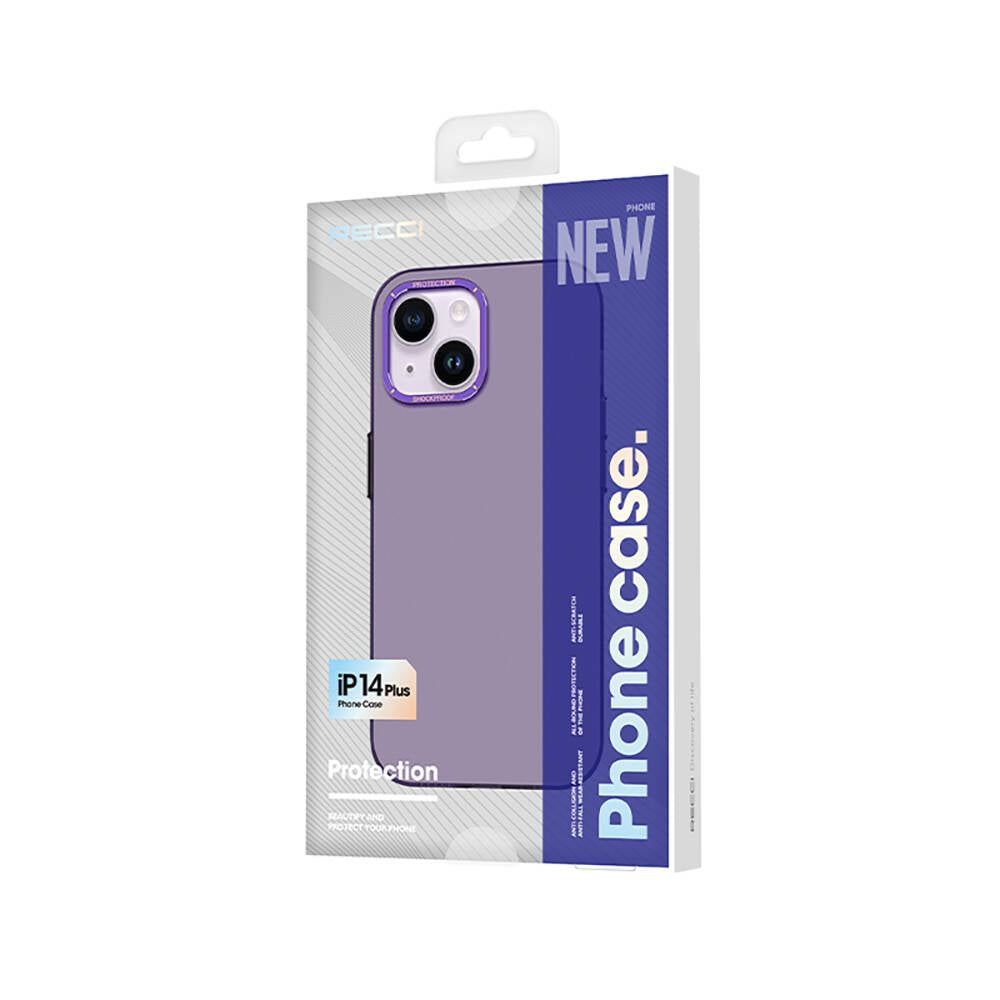 Apple iPhone 14 Kılıf Metal Kamera Çerçeveli Recci Glaze Serisi Kapak Beyaz