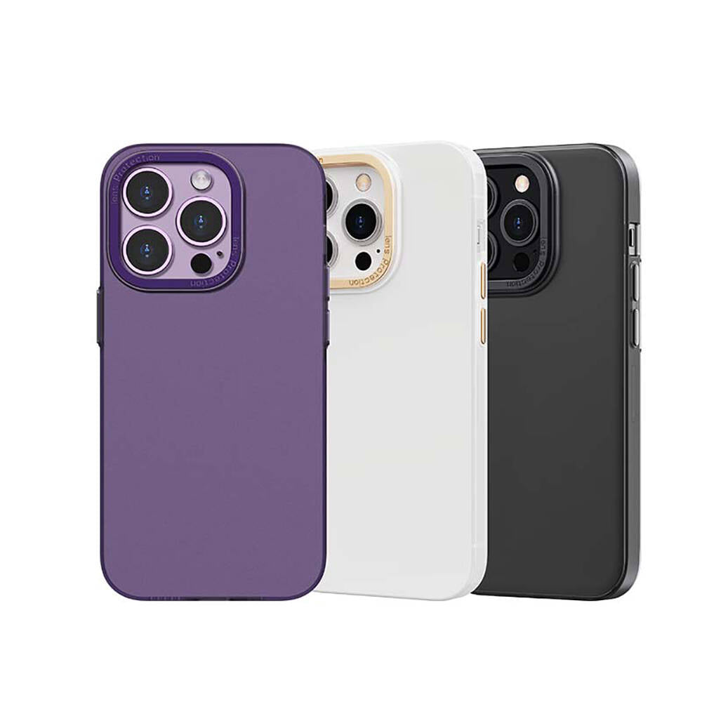 Apple iPhone 14 Plus Kılıf Metal Kamera Çerçeveli Recci Glaze Serisi Kapak Beyaz