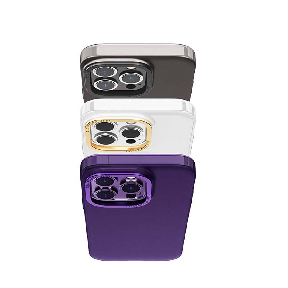 Apple iPhone 14 Plus Kılıf Metal Kamera Çerçeveli Recci Glaze Serisi Kapak Beyaz