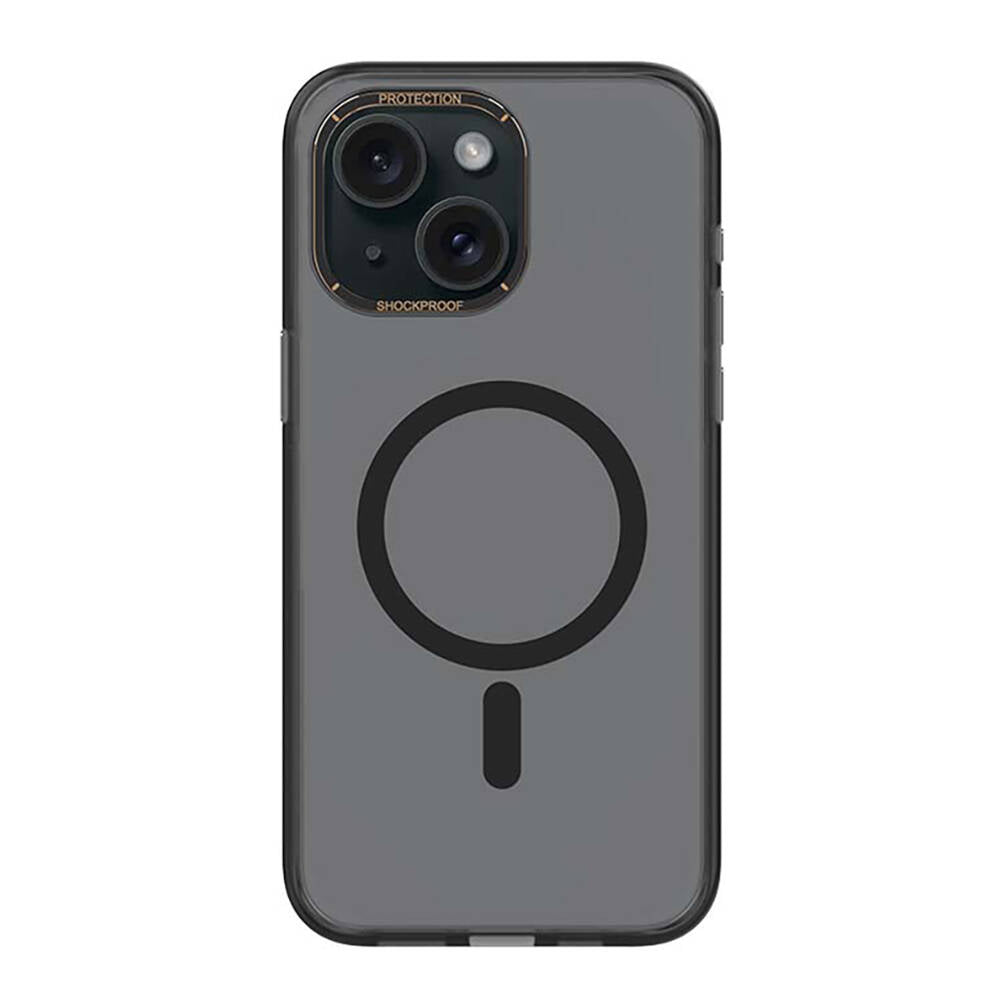 Apple iPhone 15 Kılıf M-safe Şarj Özellikli Cam Arka Yüzey Recci Michelin Serisi Kapak Siyah