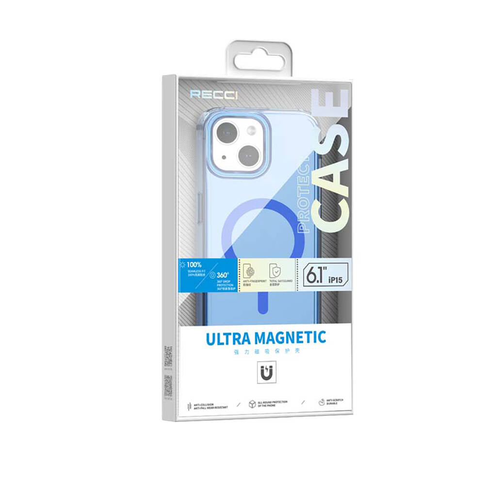 Apple iPhone 15 Kılıf M-safe Şarj Özellikli Saydam Arka Yüzey Recci Crystal Color Serisi Kapak Siyah