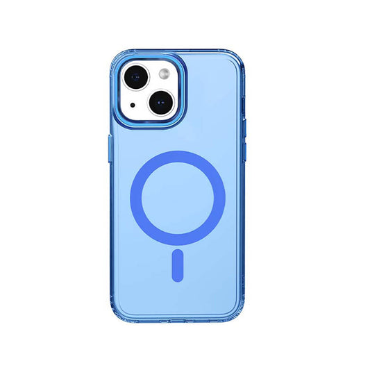 Apple iPhone 15 Kılıf M-safe Şarj Özellikli Saydam Arka Yüzey Recci Crystal Color Serisi Kapak Mavi