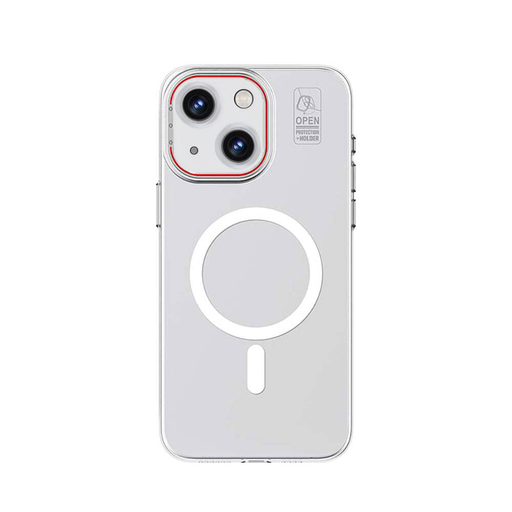 Apple iPhone 15 Kılıf M-safe Şarj Özellikli Standlı Metal Kamera Çerçeveli Mat Recci Glaze Serisi Kapak Beyaz