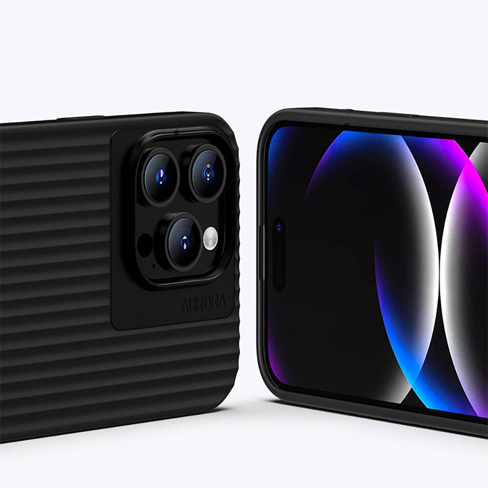 Apple iPhone 15 Kılıf Recci Aurora Serisi M-safe Şarj Özellikli Kapak Siyah