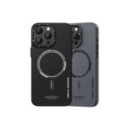 Apple iPhone 15 Kılıf Recci Machinist Serisi M-safe Şarj Özellikli Magnetik Karbon Kapak Gri