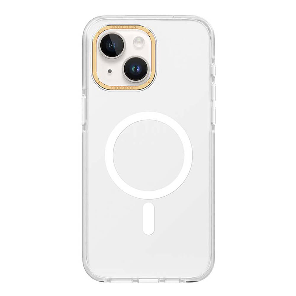 Apple iPhone 15 Plus Kılıf M-safe Şarj Özellikli Cam Arka Yüzey Recci Michelin Serisi Kapak Beyaz
