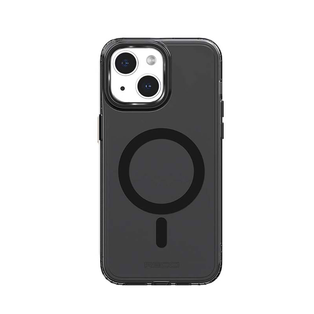 Apple iPhone 15 Plus Kılıf M-safe Şarj Özellikli Saydam Arka Yüzey Recci Crystal Color Serisi Kapak Siyah