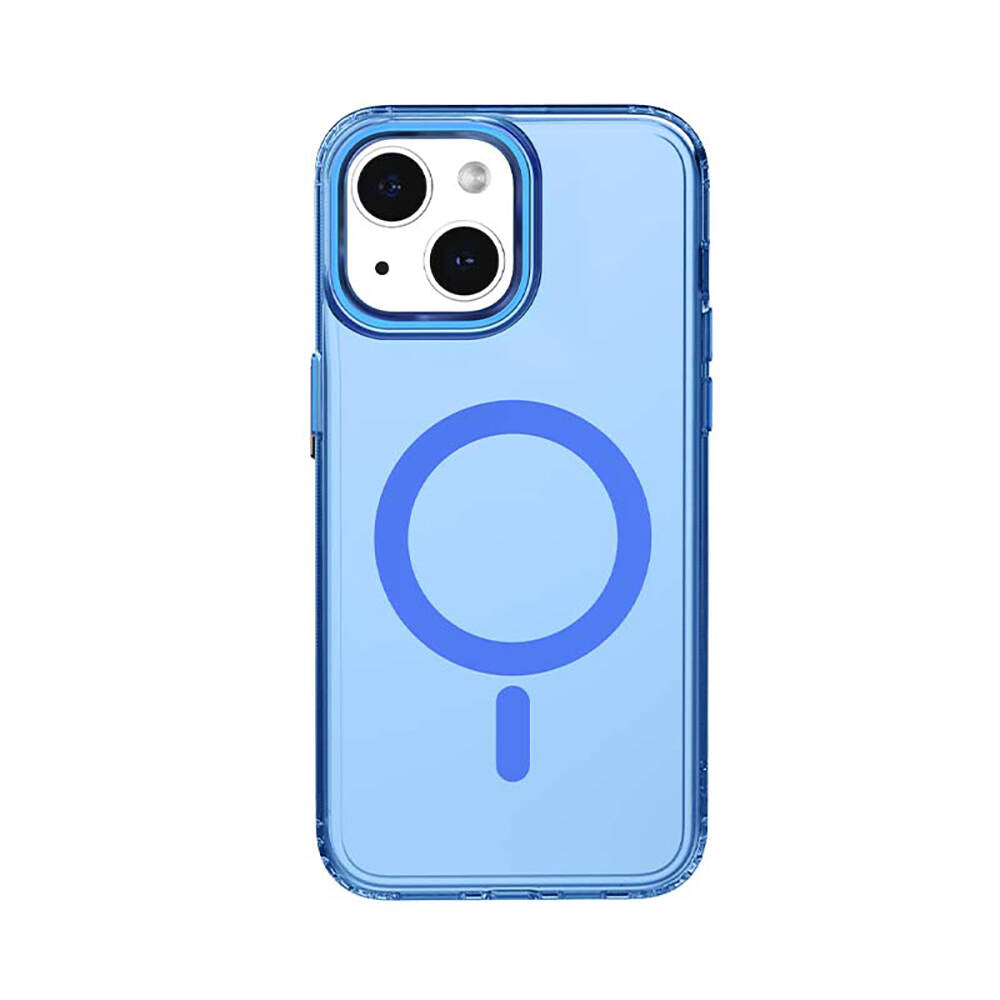 Apple iPhone 15 Plus Kılıf M-safe Şarj Özellikli Saydam Arka Yüzey Recci Crystal Color Serisi Kapak Mavi
