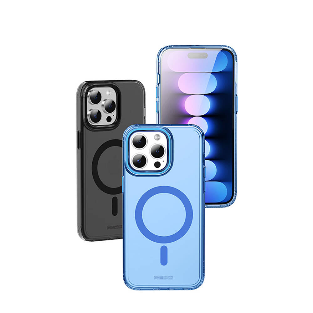 Apple iPhone 15 Pro Kılıf M-safe Şarj Özellikli Saydam Arka Yüzey Recci Crystal Color Serisi Kapak Mavi