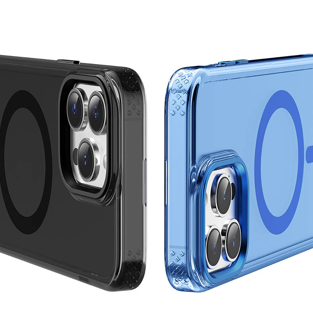 Apple iPhone 15 Pro Kılıf M-safe Şarj Özellikli Saydam Arka Yüzey Recci Crystal Color Serisi Kapak Mavi