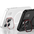 Apple iPhone 15 Pro Kılıf M-safe Şarj Özellikli Standlı Metal Kamera Çerçeveli Mat Recci Glaze Serisi Kapak Beyaz