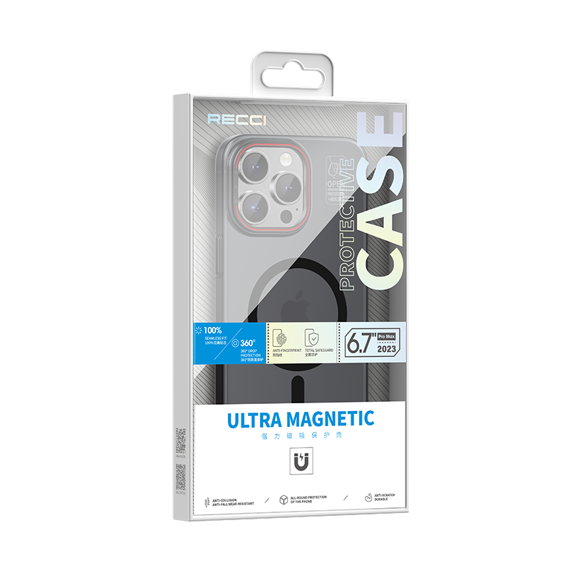 Apple iPhone 15 Pro Kılıf M-safe Şarj Özellikli Standlı Metal Kamera Çerçeveli Mat Recci Glaze Serisi Kapak Siyah