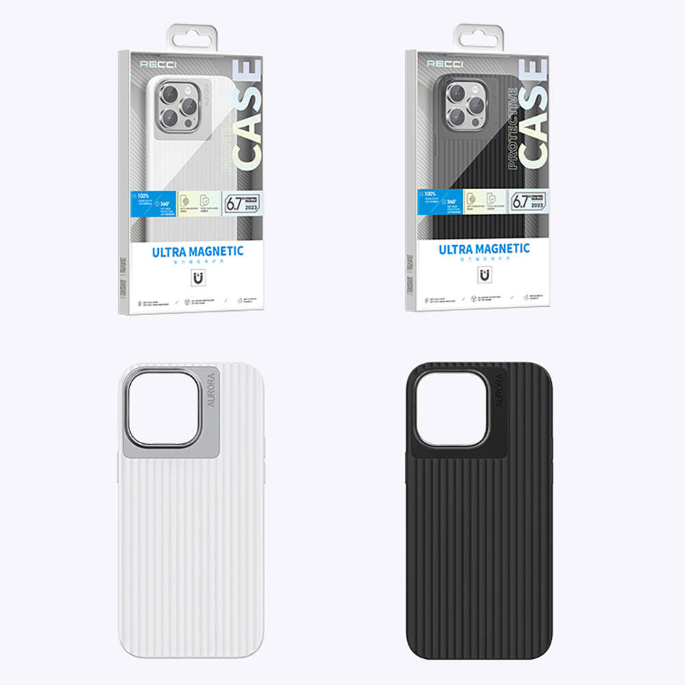 Apple iPhone 15 Pro Kılıf Recci Aurora Serisi M-safe Şarj Özellikli Kapak Beyaz