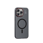Apple iPhone 15 Pro Max Kılıf M-safe Şarj Özellikli Standlı Metal Kamera Çerçeveli Mat Recci Glaze Serisi Kapak Siyah