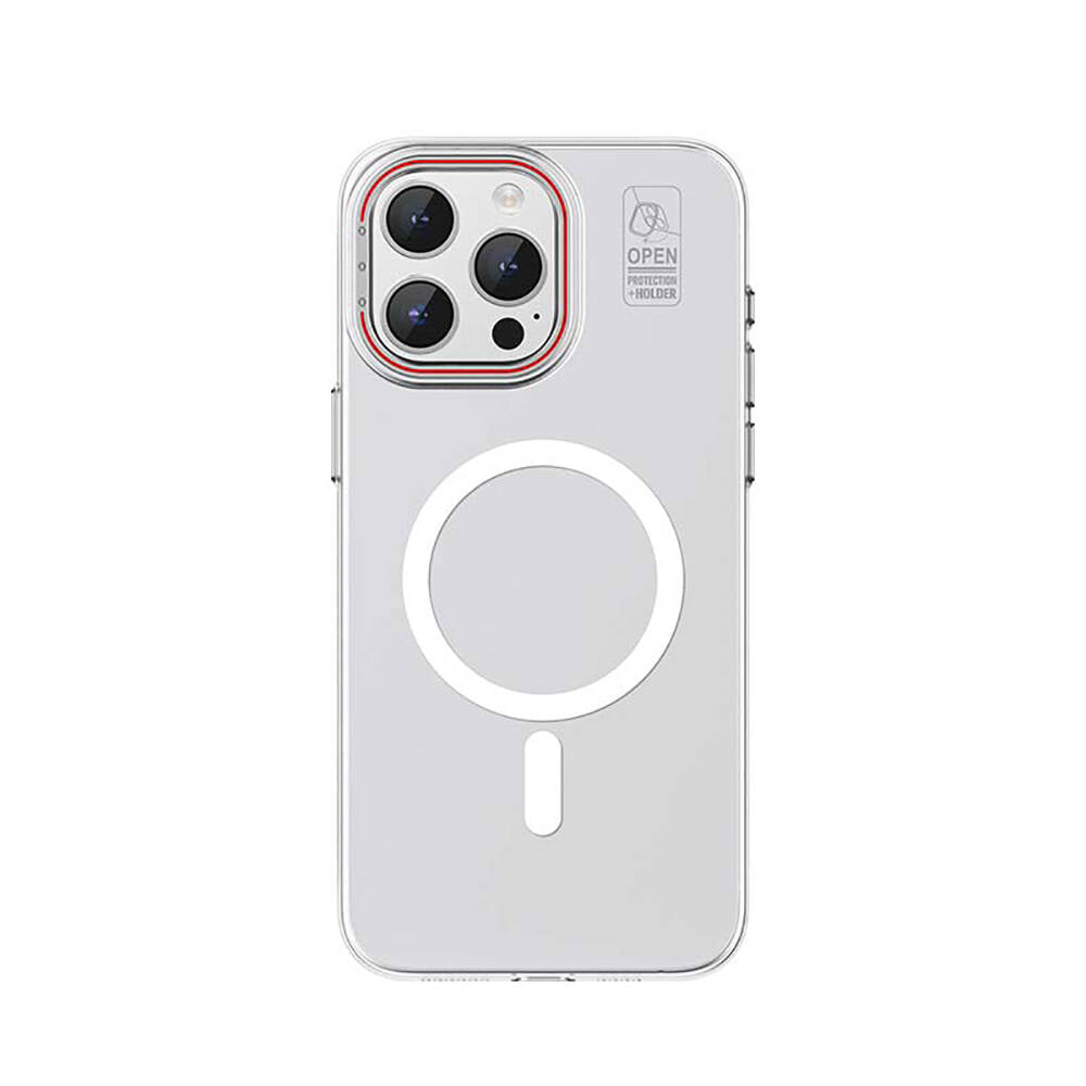 Apple iPhone 15 Pro Max Kılıf M-safe Şarj Özellikli Standlı Metal Kamera Çerçeveli Mat Recci Glaze Serisi Kapak Siyah