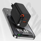 Recci RC103E GaN Teknolojili Hızlı Şarj Başlığı USB-A to Type-C PD 67W Type-C Kablolu Şarj Seti Siyah