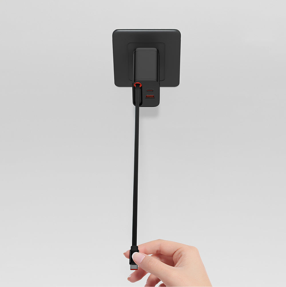 Recci RC103E GaN Teknolojili Hızlı Şarj Başlığı USB-A to Type-C PD 67W Type-C Kablolu Şarj Seti Siyah