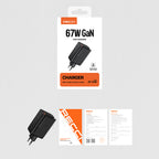 Recci RC103E GaN Teknolojili Hızlı Şarj Başlığı USB-A to Type-C PD 67W Type-C Kablolu Şarj Seti Siyah