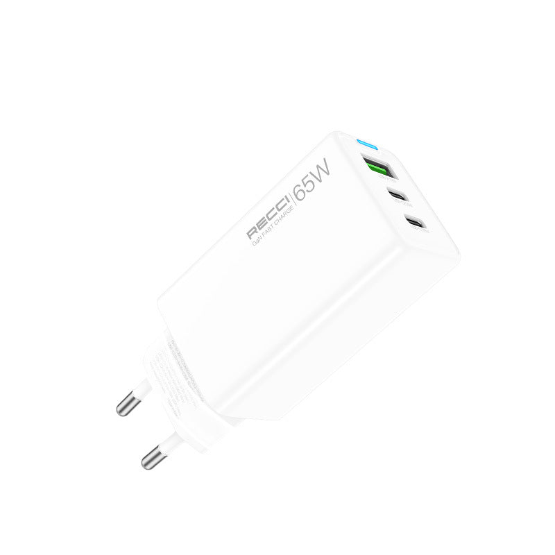 Recci RC109E Type-C PD & USB-A GaN Teknolojili Hızlı Şarj Başlığı 65W Beyaz