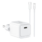 Recci RC65E Hızlı Şarj Başlığı Type-C to Lightning PD 20W Kablolu Şarj Seti Beyaz