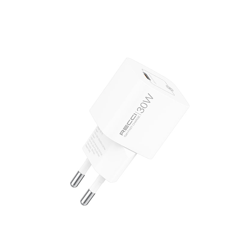 Recci RC77E GaN Teknolojili Hızlı Şarj Başlığı Type-C to Type-C PD 30W Kablolu Şarj Seti Beyaz