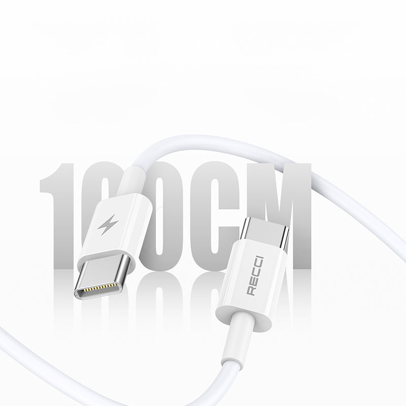 Recci RC77E GaN Teknolojili Hızlı Şarj Başlığı Type-C to Type-C PD 30W Kablolu Şarj Seti Beyaz